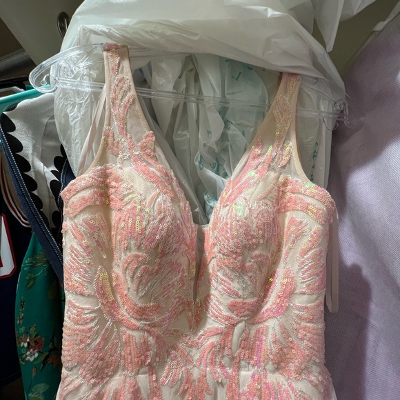 Iridescent Pink and Ivory Prom Dress Size 0 - Picture 3 of 12